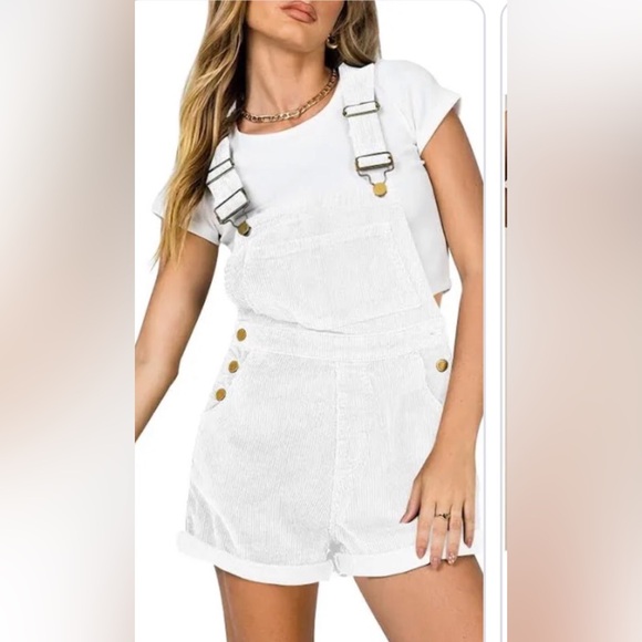 No Fuze, Off White Denim, Vintage Style Bib Shorts Overalls SZ 08/10 - Picture 2 of 15